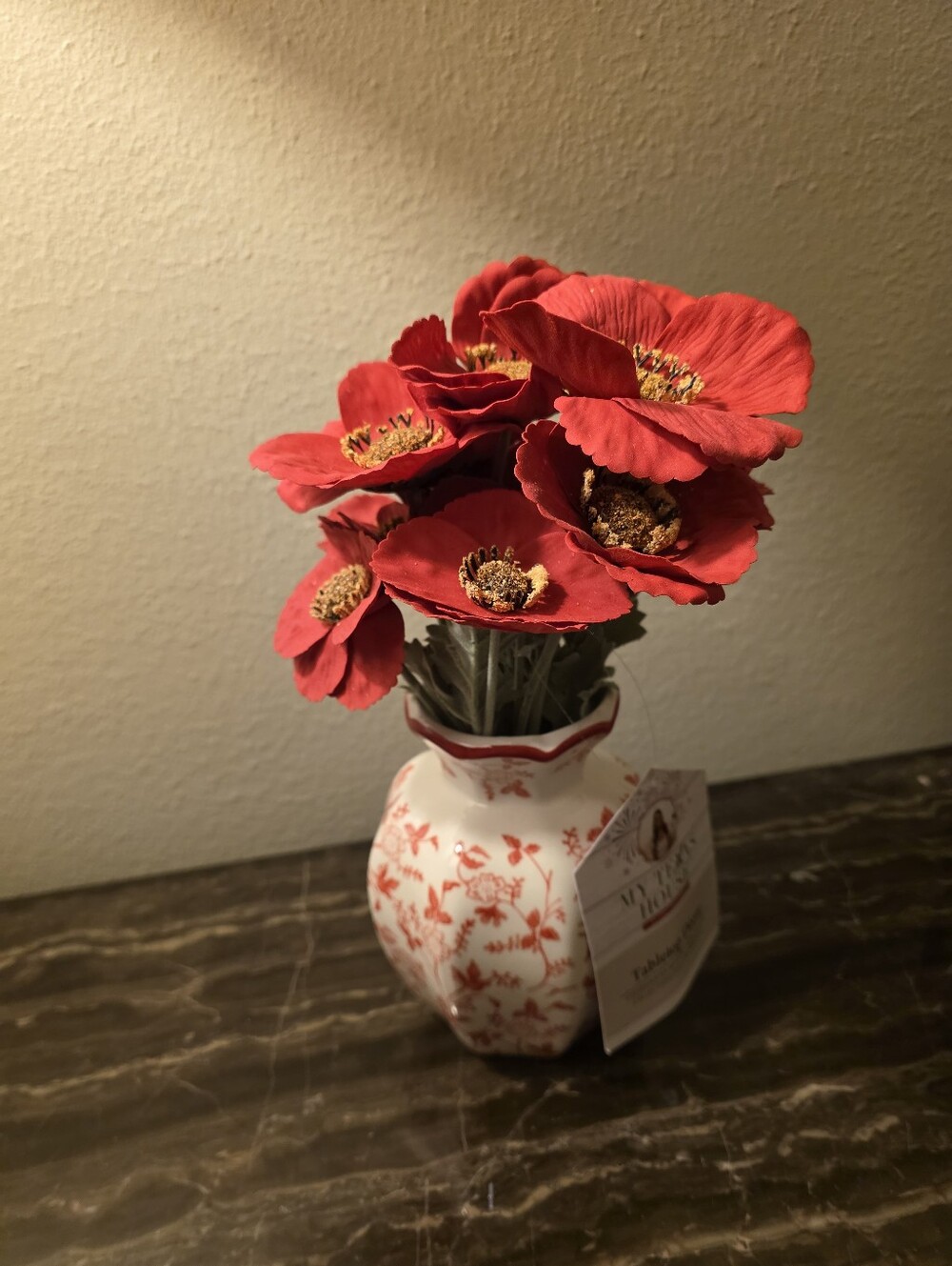 My Texas House Brand Red Poppy Floral Arrangement in Decorative Vase